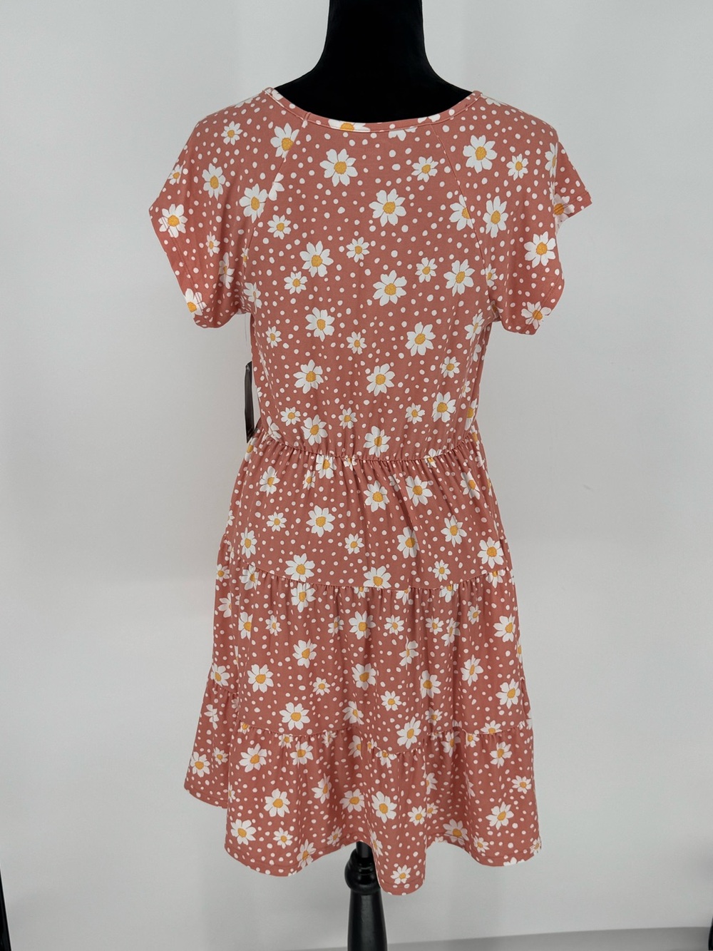 NWT No Boundaries Juniors Size L (11-13) Pink Coral Daisy Floral Stretch Dress - Picture 3 of 9